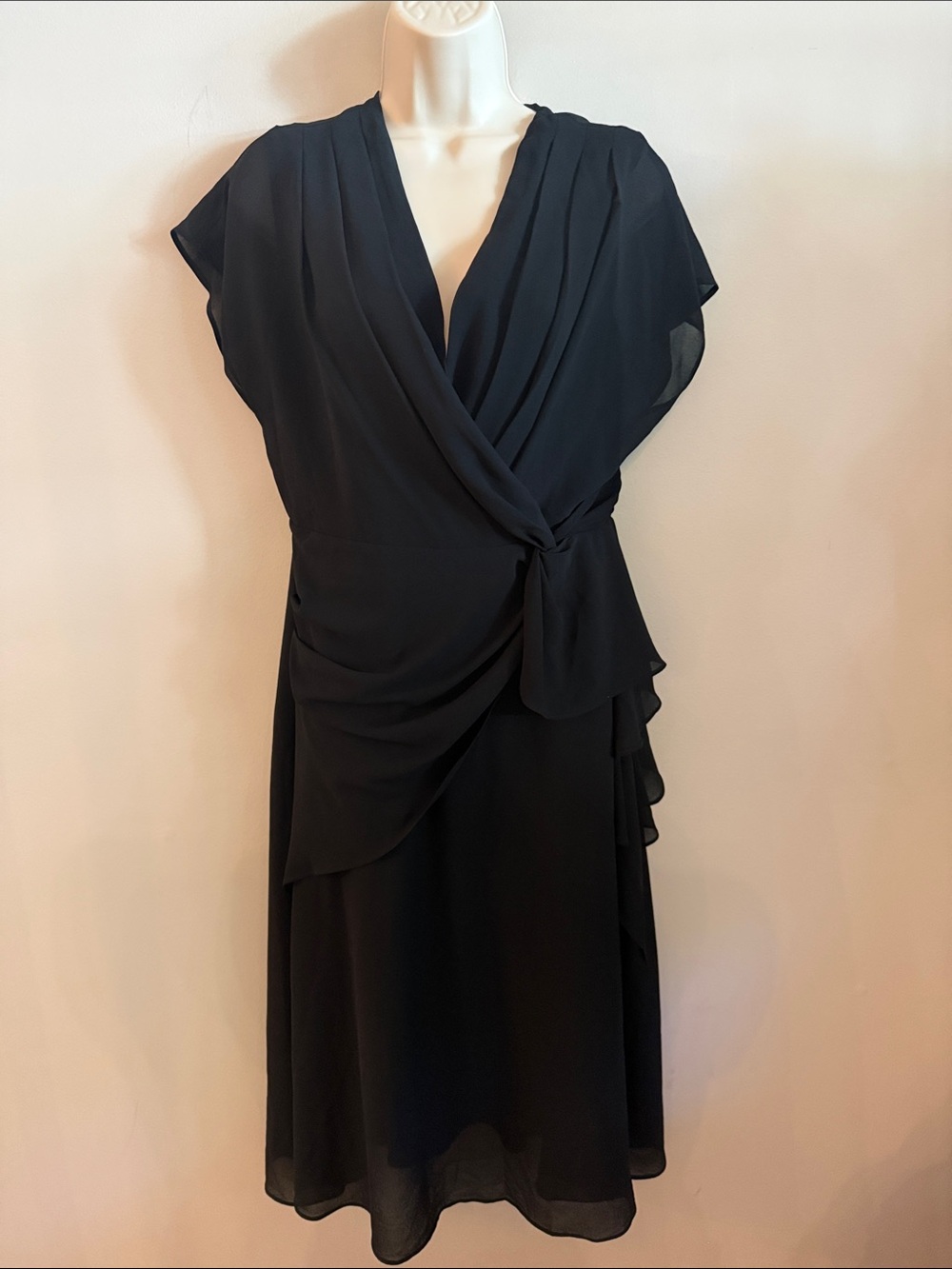 S. Deer Black Elegant Draped Midi Wrap Classic Style Dress size Medium